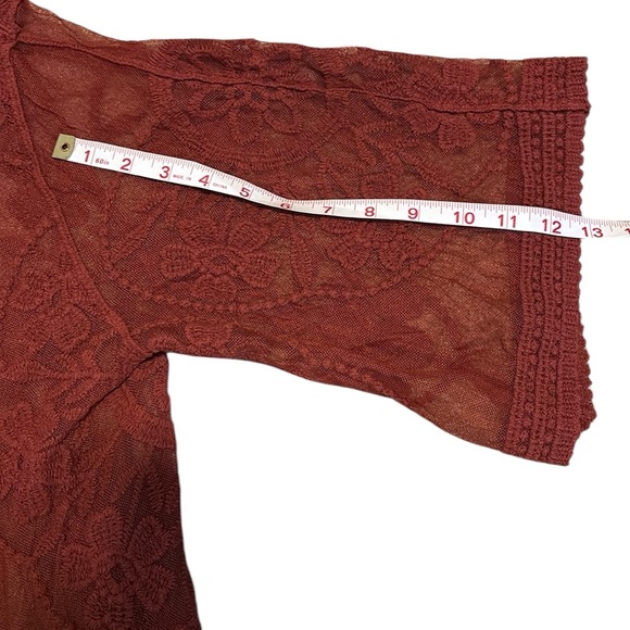 Free People Open Tie Front Lace Kimono Coverup in rust red sz OS. Rare find! - Picture 6 of 6